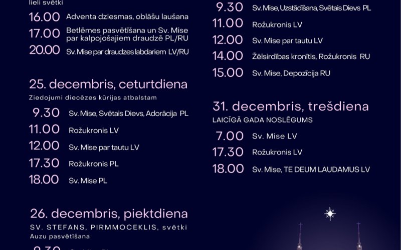 Ziemassvētku dievkalpojumu kārtība 2025. gadā